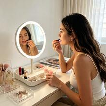 Ed Round Makeup Mirror With Multi-Compartment Storage Tray, 360° Rotatable Lighted Vanity Mirror - Multicolor - View 2