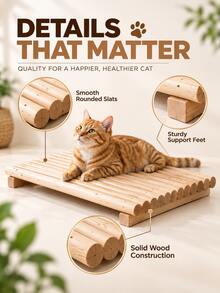 Solid Wood Cat Scratcher Lounge, 2-In-1 Wooden Cat Resting Bed & Scratch Board, Sturdy Indoor Cat Furniture, Durable Cat Lounger For Cats - 30cm X 30cm - View 6