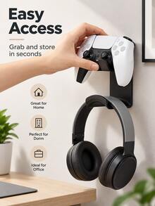 2-In-1 No-Drill Wall Mount Headphone And Game Controller Holder, Universal Headphone Stand With Storage Hook, Space-Saving Gaming Desk Organizer, Home Essential, Christmas Gift For Gamers - Multicolor - View 8