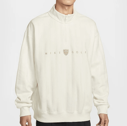 Nike Therma-FIT Fairway Fresh Men's Stand-Collar Warm Loose-Fit Solid Color Golf Sweatshirt, Sail White