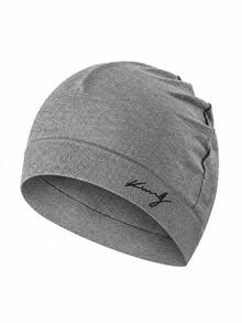 1pc Solid Color Letter Street Nylon Embroidered Skull Beanie, All Season Spring Autumn Knit Hat, Soft High Elastic Outdoor Running Cold Weather Cap - King - View 4