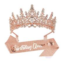 2PCS Birthday Queen Sash And Tiara Set, Rhinestone Crystal Crown With Combs, Birthday Party Event Accessories For Women - Multicolor - View 7