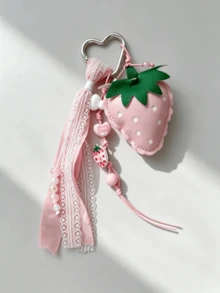 Cute Leather Strawberry Keychain With Braided Rope, Fruit Heart Bag Charm, For Women's Shoulder Bag, Tote Bag, Keychain - Multicolor - View 5