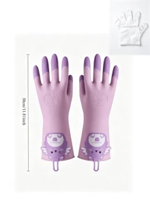 Cute Cartoon Print Latex Protective Gloves, Extended Cuff Design Waterproof Household Gloves, Non-Slip Texture With Convenient Hook, Color Block Style, Suitable For Kitchen Dishwashing, Bathroom Cleaning And Various Daily Chores - Multiple Styles - View 11