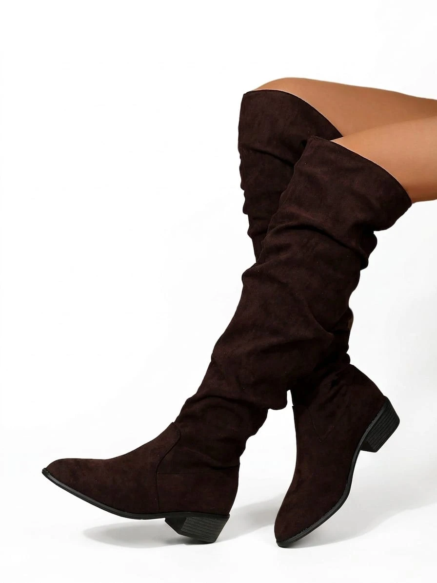 Tropiscape Thigh-High Boots Women, Brown Distressed Cowboy Riding Boots, Retro Style High Shaft Boots - Mocha Brown - View 1