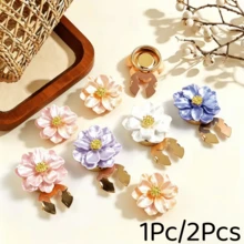 1Pc/2Pcs Floral Seamless Button Set, Decorative Clip-On Shirt Buttons, Women's Shirt Collar/Cuff Decorative Buttons, Quick Detach And Install - Multicolor - View 2