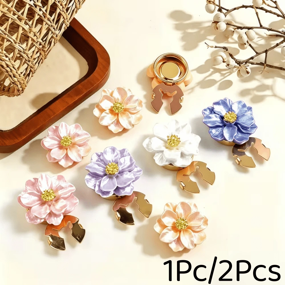 1Pc/2Pcs Floral Seamless Button Set, Decorative Clip-On Shirt Buttons, Women's Shirt Collar/Cuff Decorative Buttons, Quick Detach And Install