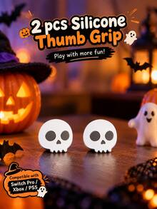 Compatible With PlayStation 4, 5 And Switch Pro Controllers; 2 Sets Of Halloween Themed Joystick Caps - High Performance Controller Joystick Caps, Available In White, Pink Or Crystal Skull Designs; Ideal Halloween Gift Choice. - View 7
