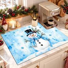 1pc Christmas Absorbent Mat, Christmas Snowman Pattern, Kitchen Countertop Absorbent Drying Mat, Coffee Machine Mat, Pour-Over Coffee Pot Mat, Dish Draining Mat, Non-Slip Heat-Resistant Kitchen Mat, Dining Table Mat, Breakfast Mat, Washing Machine Mat, Home Kitchen Dining Table Coffee Shop Bar Decor Mat, Holiday Party Housewarming Gift, Christmas Holiday Gift! - Multicolor - View 1