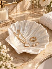 1pc Pearl Luster Shell Shaped Jewelry Tray, Elegant Pink And White Color Vanity Storage Box, Suitable For Rings, Earrings, Necklaces And Bracelets, Bedroom Decor Storage Tray, Suitable For Vanity, Gifts, Weddings, Bridesmaid Gifts, Room Decor - Multicolor - View 10