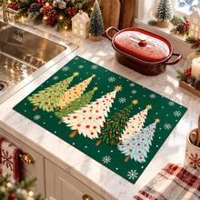 1pc 2D Christmas Absorbent Mat, Christmas Tree Pattern, Kitchen Countertop Absorbent Drying Mat, Coffee Machine Mat, Pour-Over Coffee Pot Mat, Dish Drainer Mat, Non-Slip Heat-Resistant Kitchen Mat, Dining Table Mat, Breakfast Mat, Washing Machine Mat, Home Kitchen Dining Table Coffee Shop Bar Decor Mat, Holiday Party Housewarming Gift - Multicolor - View 5