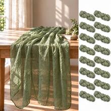 10pcs Sage Green Gauze Table Runner, Bohemian Style Sheer Table Runner, Rustic Semi-Transparent Gauze Table Decor, Suitable For Wedding Reception, Bridal Shower, Baby Shower, Birthday Party, Banquet, Farmhouse Dining Table, Table Centerpiece, Party And Home Decor - Sage Green - View 11