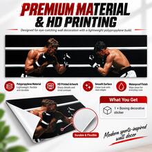 1pc Multi-Size Self-Adhesive Waterproof Polypropylene PP Boxing Theme Decorative Sticker, Modern Sports Black & White Boxing Ring Panoramic Mural With Vibrant Colors, Easy To Clean Wall Decor, Suitable For Home Gym, Office, Studio, All Seasons - Multicolor - View 6