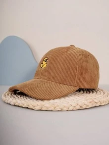 1件中性刺繡鴨子燈芯絨棒球帽，可調節休閒戶外帽 - 卡其色 - 查看 1
