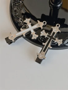 2pcs Gothic Rhinestone Cross Hair Clips For Women, Punk Metal Enamel Hair Clips, Side Bangs Hair Clips, Dark Street Style Daily Party Hair Accessories - Multicolor - View 12