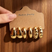 6/18PCS Fashionable Elegant Geometric Multi- Gold Metallic Earring Set, Women's Fashion Earring Set (Lightweight ABS Material, Non-Fading) - Yellow Gold - View 2