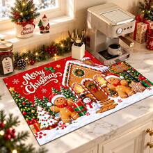 1pc Christmas Absorbent Mat, Gingerbread Man Pattern, Kitchen Countertop Absorbent Drying Mat, Coffee Machine Mat, Pour-Over Coffee Pot Mat, Dish Drying Mat, Non-Slip Heat-Resistant Kitchen Mat, Dining Table Mat, Breakfast Mat, Washing Machine Mat, Home Kitchen Dining Table Coffee Shop Bar Decor Mat, Holiday Party Housewarming Gift - Multicolor - View 3