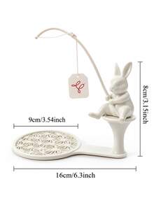 Cute White Ceramic Rabbit Tea Bag Holder With Coaster, Creative Bunny Fishing Tea Bag Hanger, Aesthetic Kitchen Tea Accessories - Multicolor - View 9
