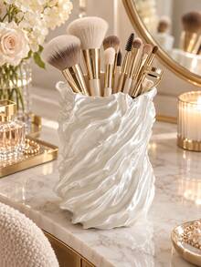 1pc Luxury Makeup Brush Holder, Streamlined Wave Design, Fashionable Makeup Tool Storage Cup, Suitable For Powder Brushes, Eye Brushes, Lip Products And Beauty Accessories, Elegant Vanity Decor, Suitable For Women, Bathroom Accessories, Brush Rack, Home Decor - Multiple Styles - View 8