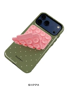 GIIPPA 1件橄欖綠底色配淡粉色波點圖案設計手機殼，適用於Phone 17 Pro Max，附粉色吸盤，適用於Phone 16 Pro Max、15 Pro Max、14 Pro Max，韓系高端時尚趣味手機殼，適用於11/12/13/14/15/16 Pro Max Plus，優雅設計男女皆宜，聖誕節、情人節、復活節、婚禮季送女友的完美禮物！ - 橄欖綠 - 查看 4