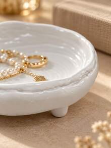 1pc Cream Style Jewelry Tray, Aesthetic Asymmetrical Storage Dish, Ring Earring Necklace Organizer Box, Vanity Bedroom Decor, Gift For Women - Jewelry Tray - View 6