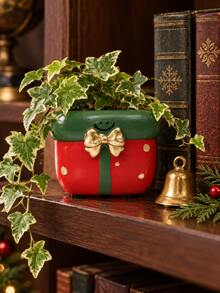 1pc Christmas Tree And Gift Box Shaped Planter, Cute Festive Small Plant Pot With Bow And Star Details, Holiday Home Decor For Succulents, Windowsill, Office Desk, Shelf And Tabletop Display - New Model - View 5