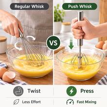 1pc Semi-Automatic Egg & Milk Mixer, Stainless Steel Hand-Push Rotary Whisk, Manual Handheld Mixer, Suitable For Eggs, Cream, Batter, Milk Foam And Sauces, Easy To Press, Kitchen Baking, Cooking, Cake Making, Home Kitchen Essential, S/M/L Sizes - Silver - View 8