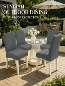 Minimal Vertical Striped Chair Slipcovers, Full Wrap Cream Textured Fabric Chair Covers. Multi-Size, Dustproof & Stain Resistant. Perfect For Dining Room, Balcony, Patio & Holiday Parties, Refresh Your Old Chairs. - Multicolor - View 2