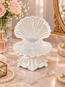 1pc Pearl White Shell Floral Embossed Storage Tray, Fashionable Cosmetic & Jewelry Organizer Box, Suitable For Vanity, Bedroom, Dressing Table And Home Decor, Wedding, Bridesmaid Gift, Room Decoration, Jewelry Storage, Home Decor, Bathroom Decor, Jewelry Rack - Multicolor - View 9
