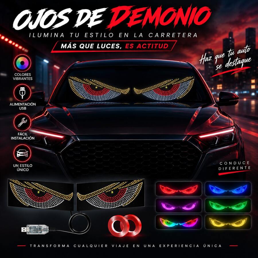 "Devil Eyes" Windshield Lights - USB LED Car Lights, Plug-And-Play, Easy To Install. "Devil Eyes" Daytime Running Lights Suitable For SUVs, Trucks, RVs, And Other Vehicle Models. Waterproof Design, Compatible With Most Passenger Cars.