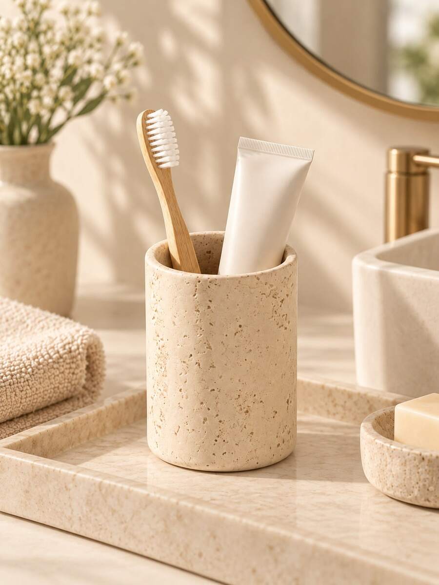 1件樹脂牙刷架，適用於浴室牙刷架、漱口杯、梳妝台托盤、肥皂碟、浴室配件套裝、浴室收納架、仿石浴室配件、家居裝飾、浴室裝飾、秋季裝飾、返校收納 - 彩色 - 查看 1