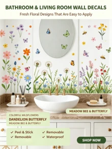 3 Rustic Watercolor Floral Waistline Wall Stickers, Dandelion / Wildflower, Bee And Butterfly Patterns, Waterproof Self-Adhesive PVC Stickers, Freely Combinable, DIY Decorative Decals For Bathroom, Kitchen, And Bedroom Baseboards - Wall Stickers - View 1