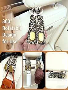Leopard Print Car Headrest Hook, Hidden Dual Hook, Heavy Duty Car Seat Back Hook, Universal Car Rear Seat Storage Rack, Suitable For Handbags, Shopping Bags, Car Interior Decoration - A - View 5