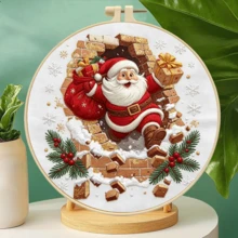 4pcs Nordic Style Christmas Theme DIY Embroidery Kit, Santa Claus, Nutcracker, Reindeer, Christmas Village With Embroidery Hoop, Handmade Kit For Beginners, Holiday Home Decor Embroidery - Multicolor - View 6