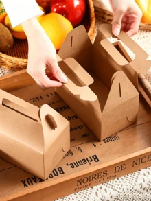 12/24pcs Large Capacity Thickened Kraft Paper Foldable Portable Packaging Boxes, One-Piece Hollow Handle Design, Durable Tear-Resistant, Space-Saving Solid Color Gift Boxes, Suitable For Takeout Delivery, Gifting, Party Celebrations And Daily Use - View 5
