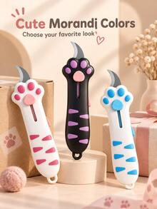 Cute Cat Paw Box Opener Portable Parcel Unboxing Knife, Sliding Blade Design, Lightweight Easy Grip With Tail Hanging Ring, Suitable For Cardboard Boxes, Express Packages, Tape, Gift Boxes And Daily Packaging Unboxing, Compact Size Convenient For Pockets, Bags, Drawers And Office Desk Storage, Applicable For Home, Office, Dormitory, Online Shopping Unboxing - Multi-color - View 3