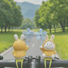 1pc Yellow Raincoat Rabbit Windmill Car Ornament, PVC Material, 2 Options: Seamless Sticker/Silicone Strap, Suitable For Bicycle, Electric Bike, Motorcycle, Car Universal Decoration - Yellow Raincoat Rabbit Pinwheel - View 7