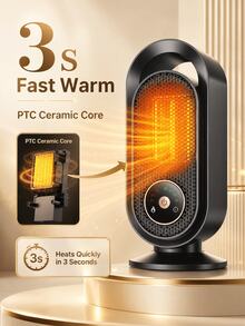 SMEG is gems Portable Space Heater, Fast Heating Desktop Electric Heater, Touch Control, Multiple Heating Settings And Timer Function, Quiet Small Heater, Suitable For Bedroom, Office, Home - Black - View 4
