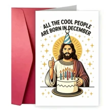 1pc All The Cool People Are Born In December Humorous Note Card, Novelty Cartoon Figure Design, Paper Card Ideal Birthday Gift For Friends, Family, Colleagues Christmas Card December Birthday Card Funny Birthday Greeting Card, - A - View 2