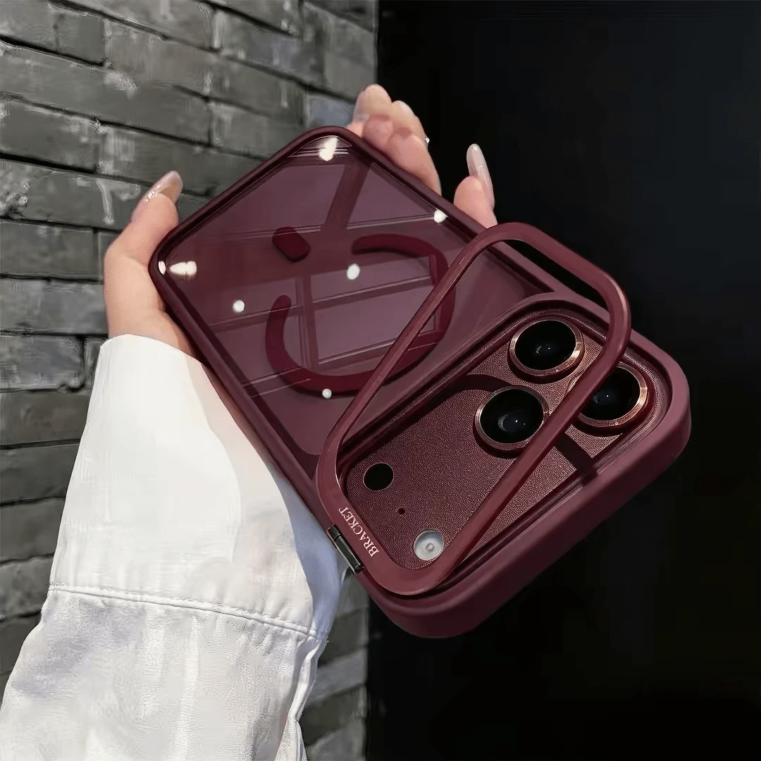 Magnetic Wireless Charging Metal Stand Phone Case, Compatible With IPhone 18 Pro Max 17 Pro Max 18 17 16 15 14 13 Pro Max, Lens Stand Phone Case, Transparent Back Panel, Soft Edge Shockproof Protective Case, Apple 18 Phone Case, Autumn/Winter Gift, Phone Accessories