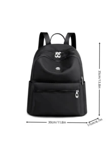 Casual Daypack, Solid Black Nylon Backpack, Adjustable Padded Shoulder Straps, Office Weekend Trip Daily Use, Multi Zipper Pocket Simple Rucksack - Multicolor - View 7