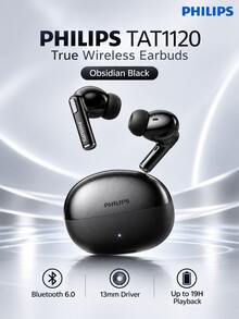 PHILIPS Earbud Bluetooth Nirkabel Sejati TAT1120, Bluetooth 6.0, Mikrofon AI untuk Panggilan Jernih, Driver 13mm, Total Waktu Putar Hingga 19 Jam dengan Casing Pengisian Daya, Mode Latensi Rendah, Kontrol Sentuh, Pengisian Daya USB-C untuk Musik dan Perjalanan Sehari-hari - View 2