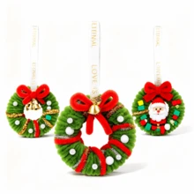 Mini Christmas Wreath Hanging Ornament, Bell Bow Santa Claus Style, Christmas Tree Decoration, Holiday Gift - Multi-color - View 3