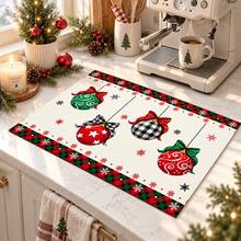 1pc 2D Christmas Absorbent Mat, Christmas Decorative Pattern, Kitchen Countertop Absorbent Drying Mat, Coffee Machine Mat, Pour Over Coffee Pot Mat, Dish Drainer Mat, Non-Slip Heat Resistant Kitchen Mat, Dining Table Mat, Breakfast Mat, Washing Machine Mat, Home Kitchen Dining Table Coffee Shop Bar Decorative Mat, Holiday Party Housewarming Gift - Multicolor - View 4