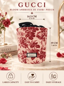 Tas Penyimpanan Gucci Floral Charm, 14,5*19cm, terbuat dari kain lembut dan ringan, dengan penutup tali serut, cocok untuk menyimpan riasan dan barang-barang kecil lainnya saat bepergian. - Merah - View 4