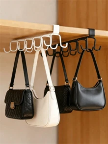 1/2pcs Hat And Bag Storage Rack, Belt Storage Rack, Closet Accessories Storage Rack, 6 Hat Hooks, Closet Clothing Storage Rack, No-Drill Easy Storage Rack, Closet Hook Storage Rack, Longest Side 10.2 Inches, Second Longest Side 8.6 Inches, Height 3.1 Inches - Upgraded White - View 2
