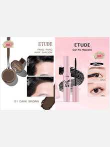 ETUDE PANG PANG HAIR SHADOW 01 Dark Brown, Waterproof, Easy To Clean, Water And Sweat Resistant + Curl Fix Mascara #1 Black, Featuring Curl 24H Technology, Effectively - 01 DARK BROWN & 01 Black - View 2