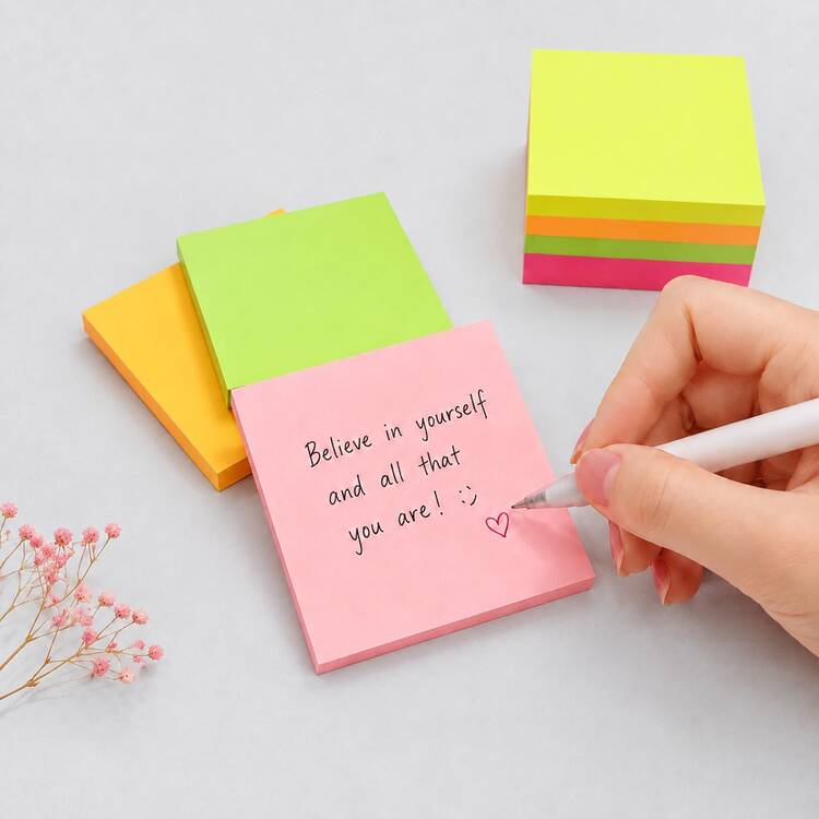 Colorful Square Sticky Notes 7.5*7.5cm Multi-Color Self-Adhesive Memo Pads For Study, Office, Planning, Recording And Reminders - one-size - View 4