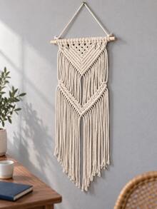 1pc Small Tassel Woven Wall Hanging, Bohemian Style Wall Art Decor, Minimalist Wall Ornament, Suitable For Bedroom, Living Room, Apartment, Nursery, Entryway, Farmhouse Style Bohemian Home Decor, Handmade Knotted Wall Hanging, Indoor Wall Aesthetic Decoration - Beige - View 11