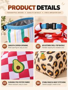 Embroidered Insulated Lunch Bag, Waterproof Storage Bag, Adjustable Roll-Top Design And Foldable Drawstring Closure, Portable, Suitable For Work, School And Picnic, Multi-Functional As Makeup Bag, Laundry Bag Or Shopping Bag - Multicolor - View 10